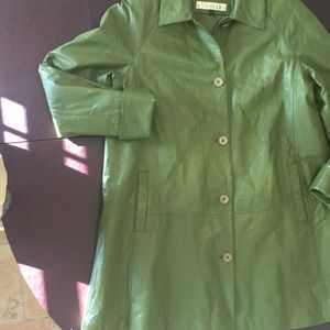 Avocado green womens soft leather jacket, size lg